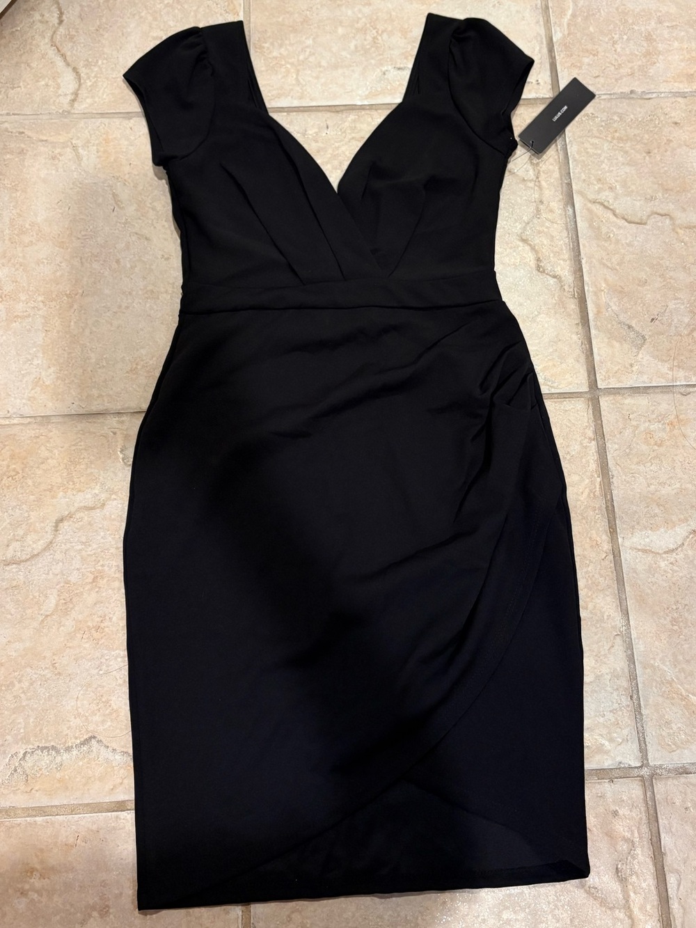 Black V-Neck Cap Sleeve Mini Dress